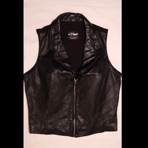 Black Maxima Zip Up Leather Vest